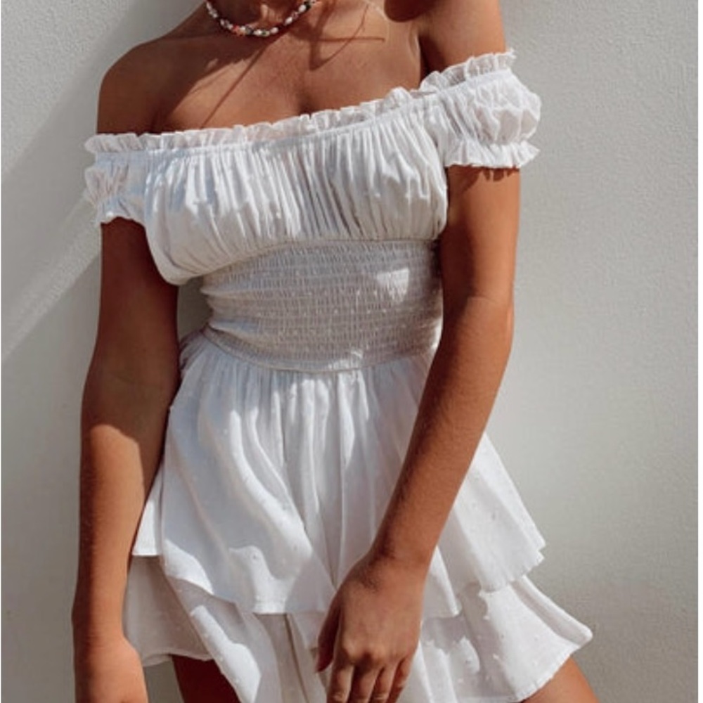White Off-Shoulder Ruffle Romper